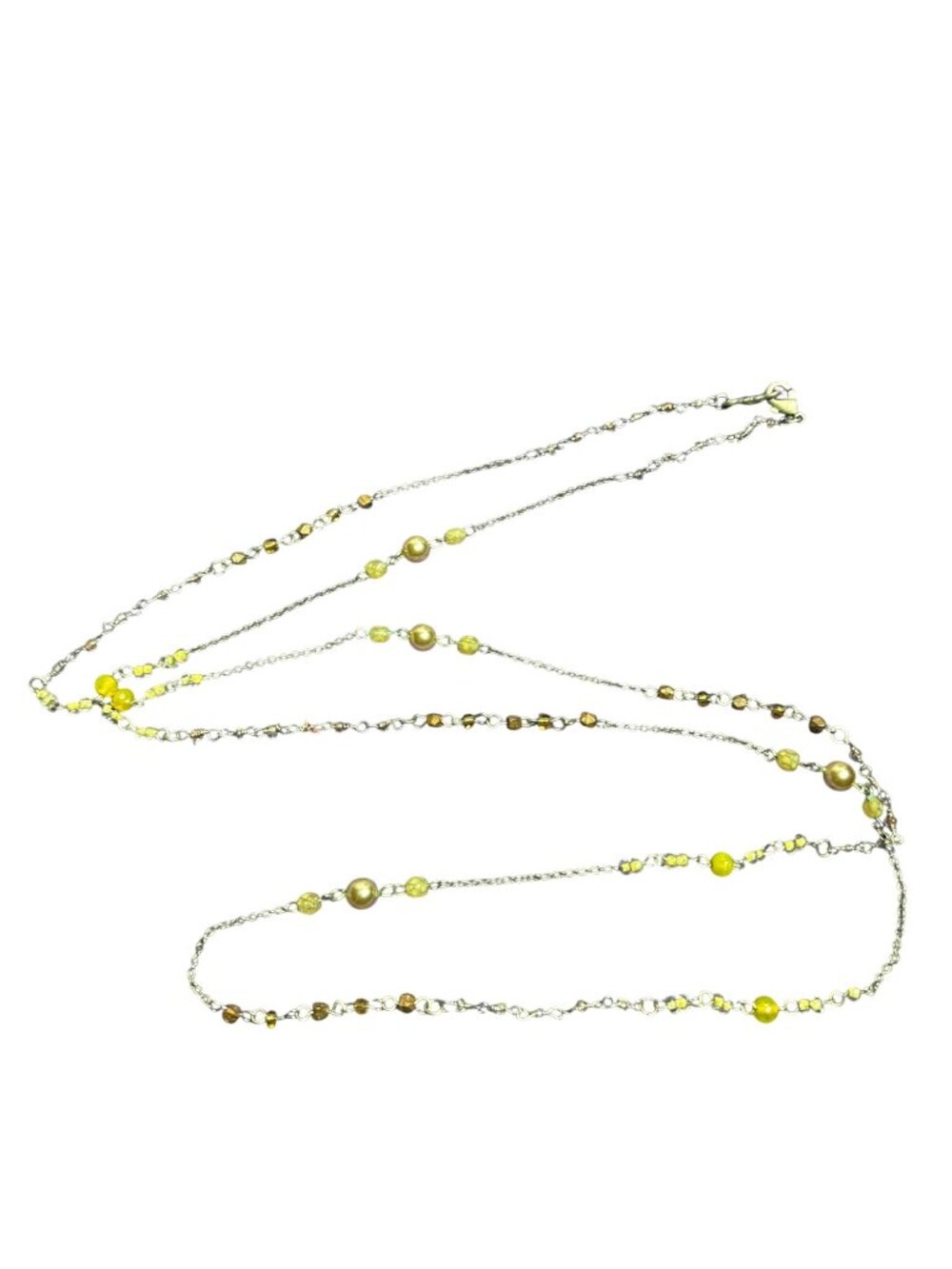 AE American Eagle Silvertone Yellow Faux Pearl Dainty Beaded Chain Necklace 42"